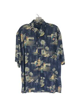 Paradise Collection Hawaiian Shirt Mens Large Blue Tropical Button Front